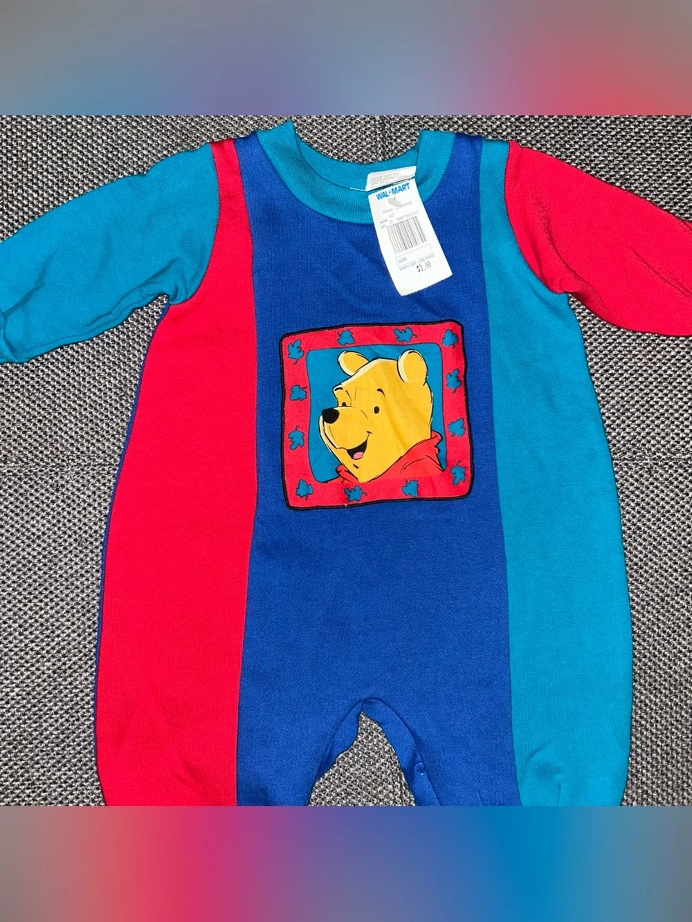 Rare 90s Winnie the Pooh Colorblock Baby One-Piece Romper - Blue & Red